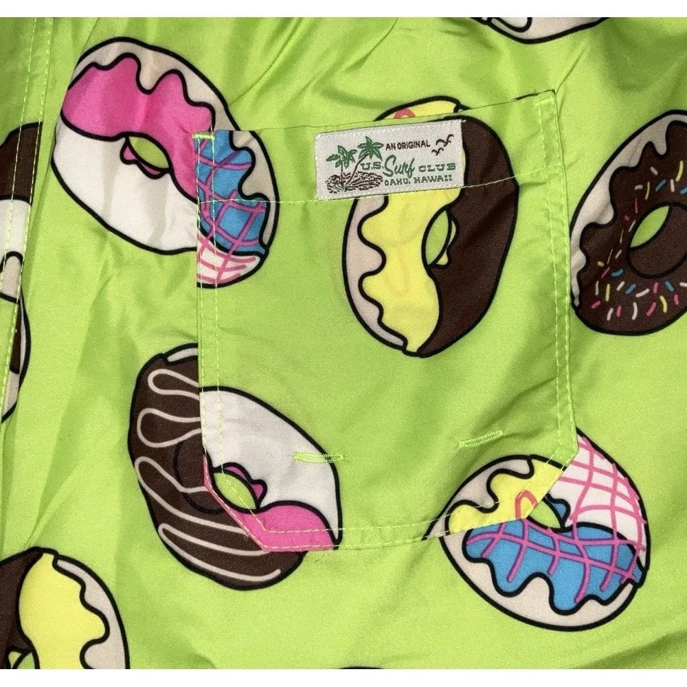 NWT Men's U.S.‎ Surf Club Oahu, Hawaii Neon Green Donut Swim Trunks - Large